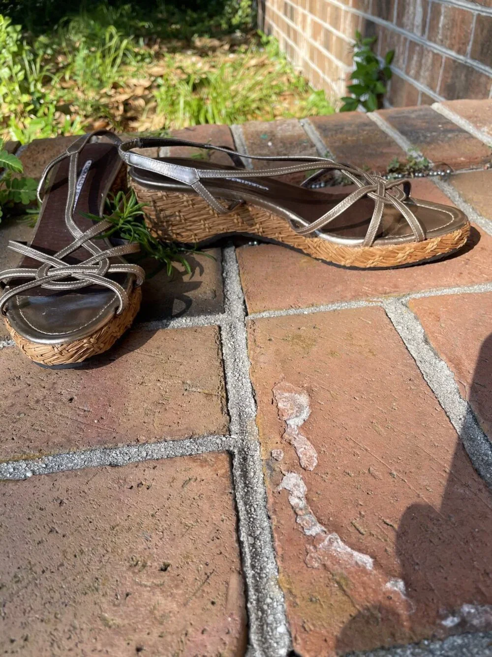 Donald J Pliner Bronze Metallic Woven Wedge Slingback Sandals Sz 8.5